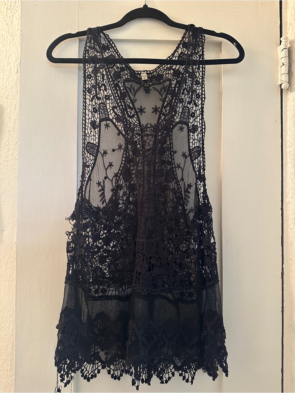 Black Crochet Lace Sleeveless Tunic